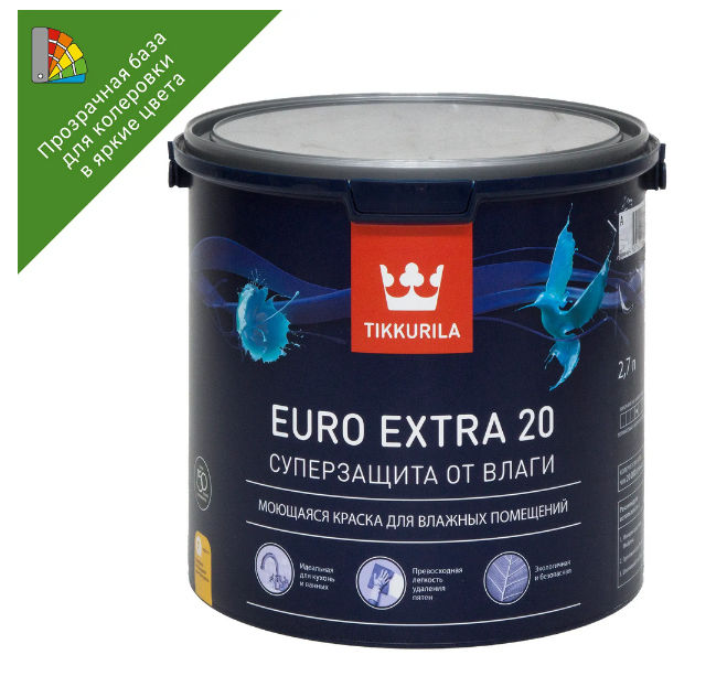 Краска для колеровки водно-дисперсионная Tikkurila Euro-20 прозрачная база С 2.7 л